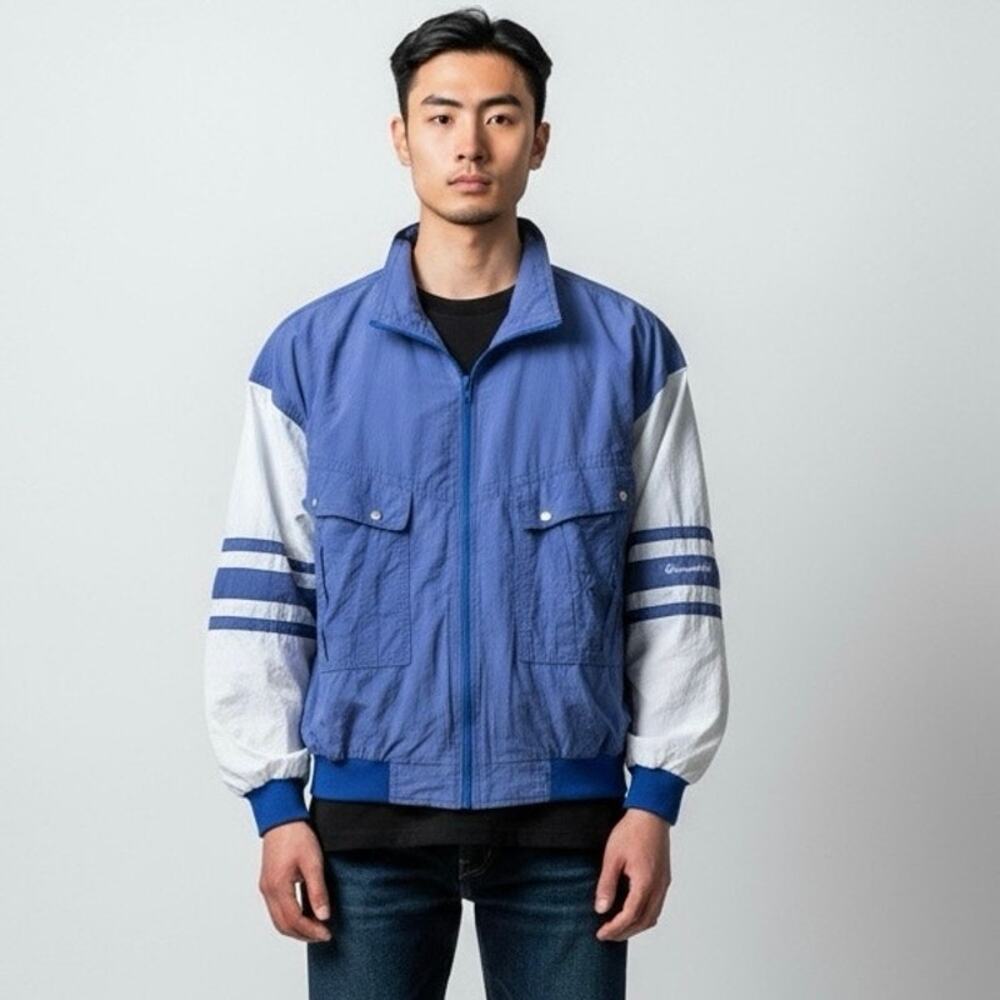 Vintage General Motors Blue White Nylon Jacket XXL USA Made 80s Varsity Style - Picture 2 of 9